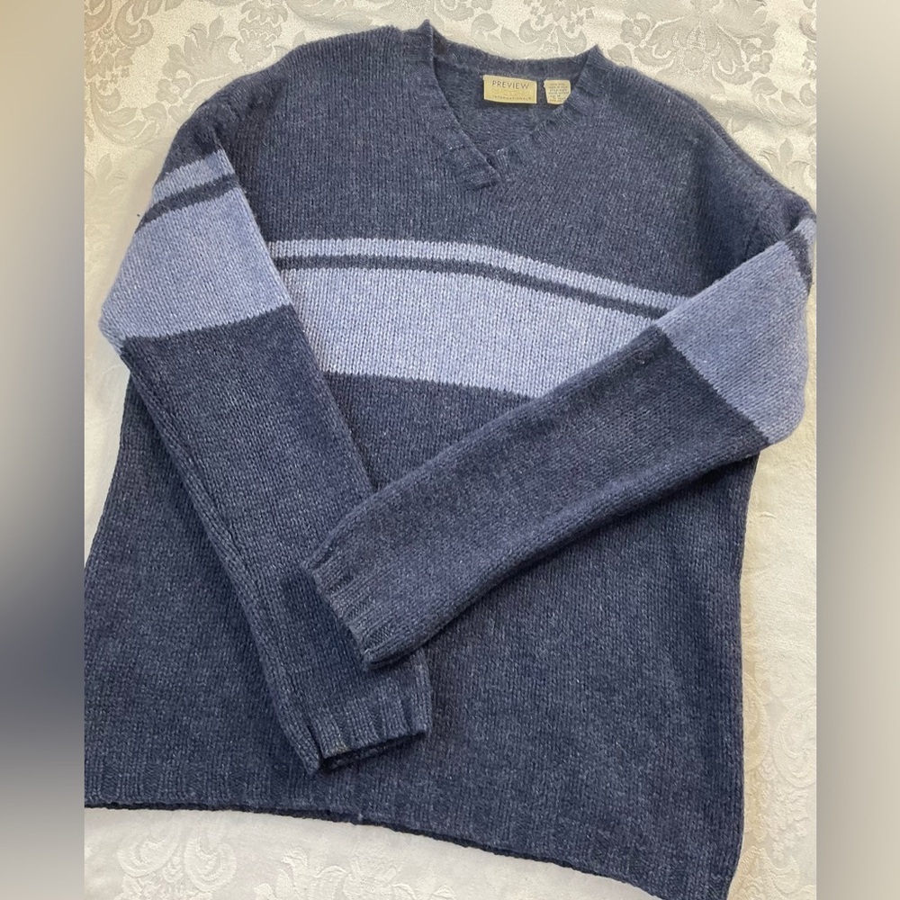 Preview International Blue Vintage Y2K Wool Mens Pull Over Sweater Size Medium